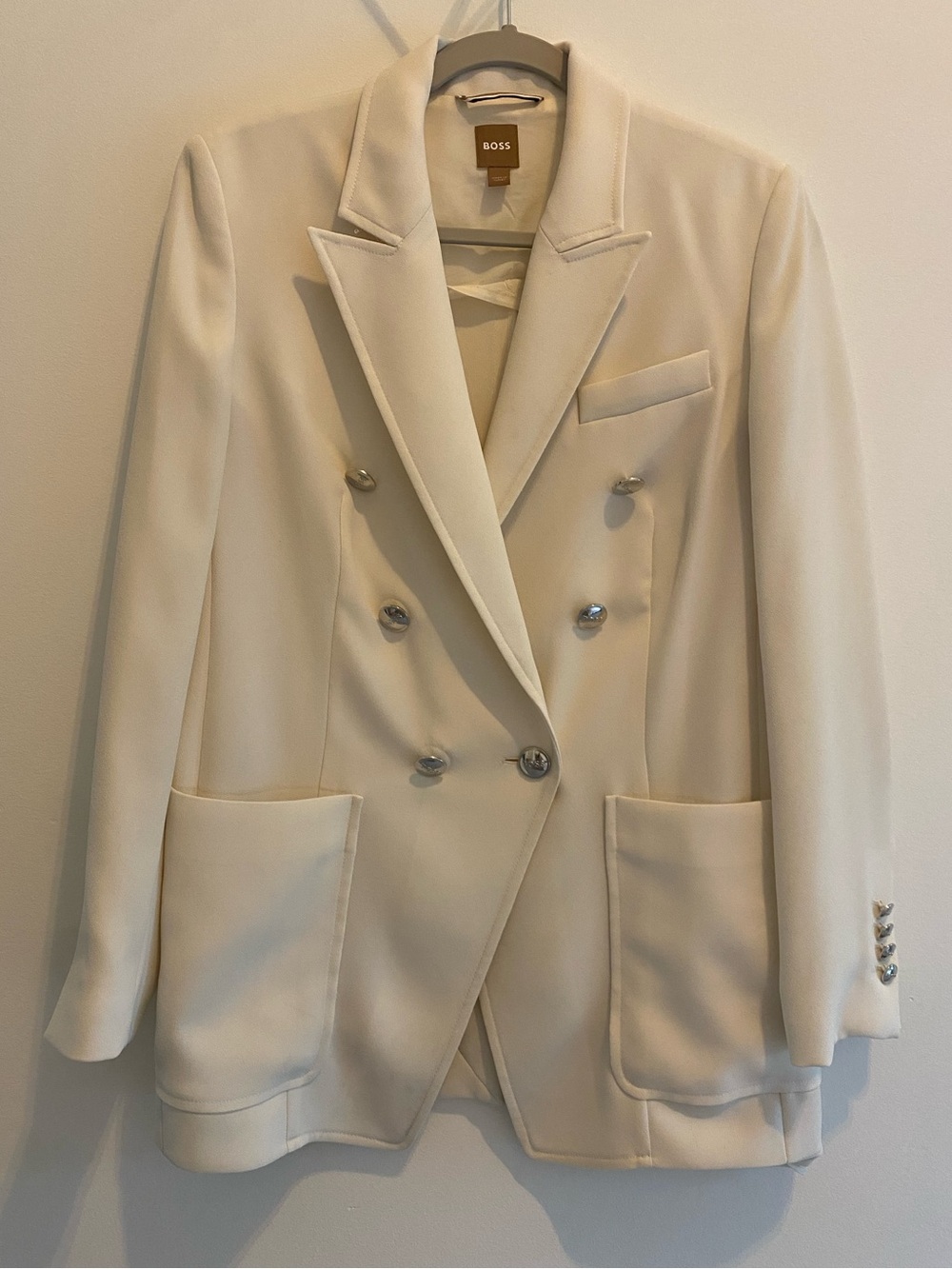 BOSS Double-Breasted Cream Blazer with Silver Buttons